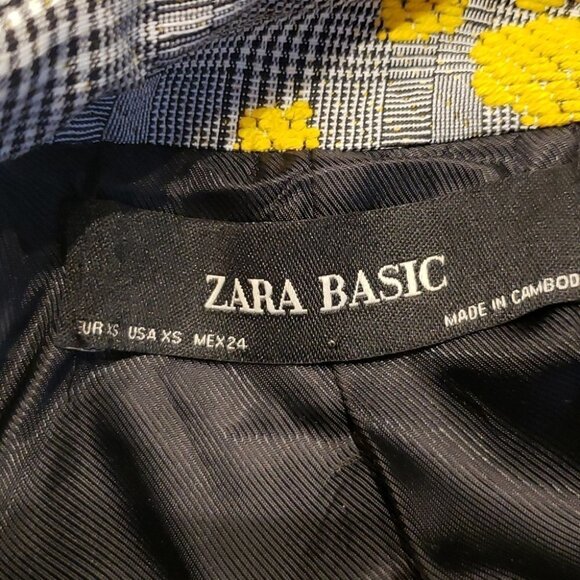 ZARA Basic Petticoat Grey Plaid Yellow Embroidery Ladies Women's XS Jacqua - Picture 8 of 11